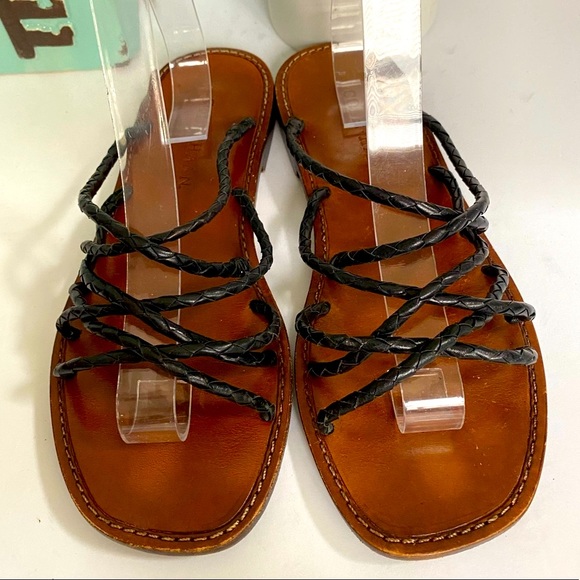 Cole Haan Shoes - Cole Haan Black Leather Strappy Slip on Flat Sandals. Size 8